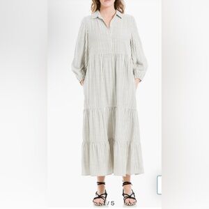 Max Studio White and Gray Ruffled Tiered Sundress